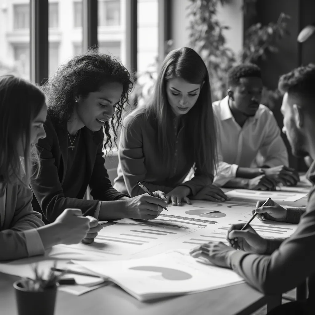 Equipo colaborando en estrategia
